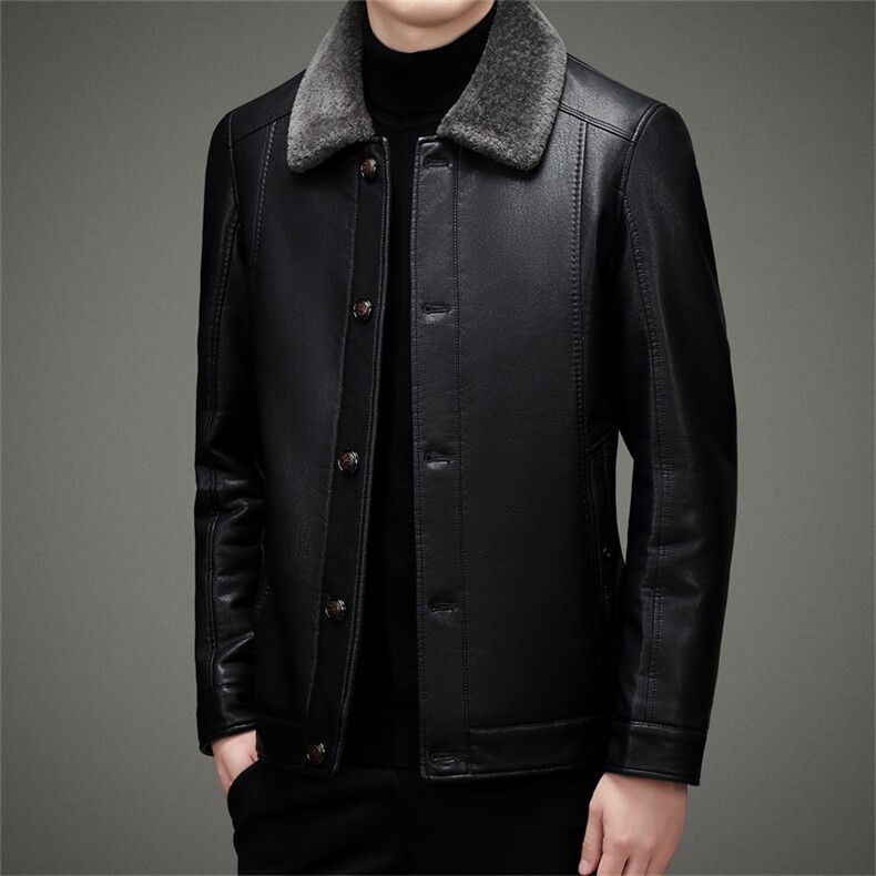 冬季新款男装皮毛一体商务休闲外套中年男加绒加厚PU皮皮衣爸爸装，男装皮衣，电商B212（原钱塘6029）