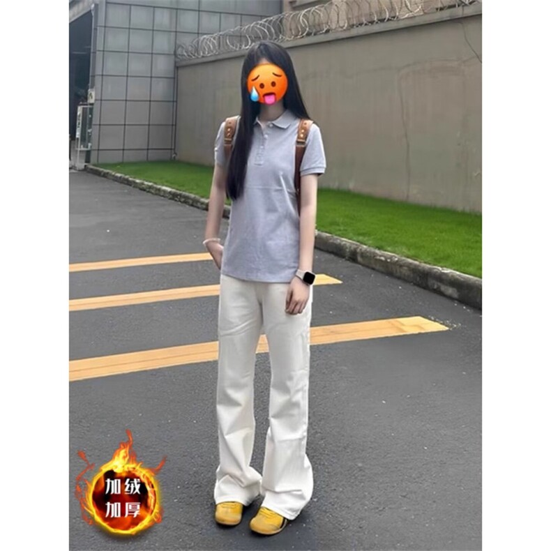 白色直筒牛仔裤男女秋冬加绒宽松垂感高级感拖地裤K8005-P46网图,男装牛仔裤,电商B245
