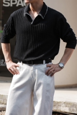 手缝线麦穗纹时尚老钱风肌理感长袖T恤男大码T24524-特P40控78，男装T恤，电商A001-1