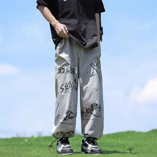 阔腿裤男韩版潮流涂鸦字母高街帅气速干2024秋夏isn长裤K4334-P36，男装休闲裤，星座412-3