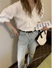 2025春夏法式显纯棉V领拼接蕾丝衫上衣，女装T恤，湘姗