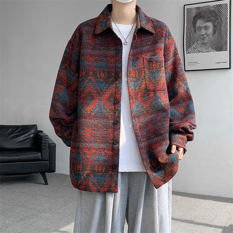 8XL-M复古大码民族风衬衫男款秋冬季加厚粗呢藏式外套CS29001P68,男装衬衫,电商B312