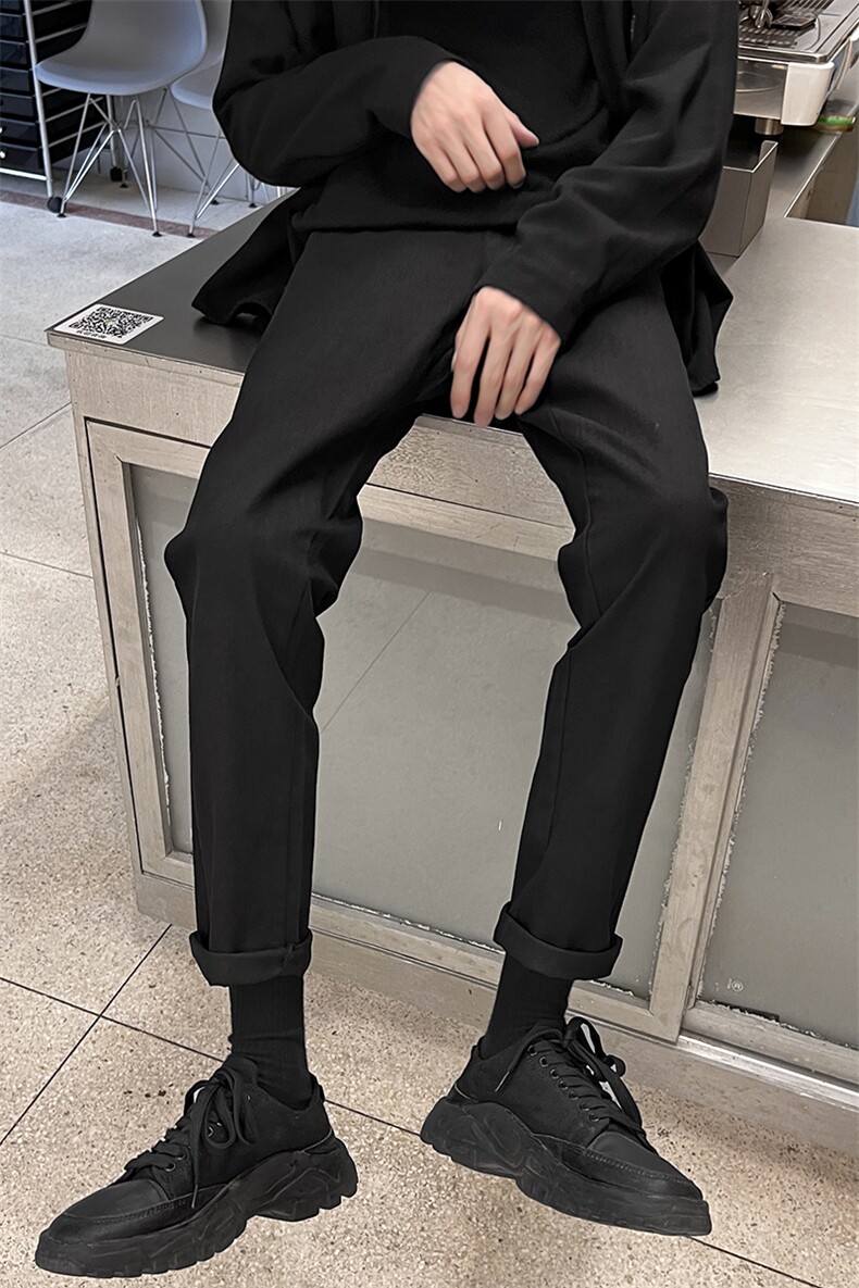 2025新男士加绒加厚黑色百搭修身小脚休闲裤子6611/p48加绒P58,男装卫衣,电商B381-2
