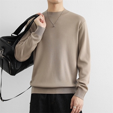 绵羊毛圆领衣服男秋冬加厚毛线衣保暖纯色打底内搭针织衫，男装T恤，星座914