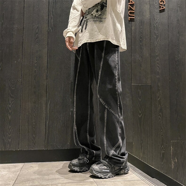 潮流百搭纯黑色微喇牛仔裤男hiphop直筒宽松牛仔裤K790-特批45,男装牛仔裤,星座718-1
