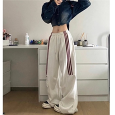 美式三条杠撞色条纹工装裤秋季新款高腰显瘦宽松直筒阔腿运动裤，男装工装外套，星座410-7