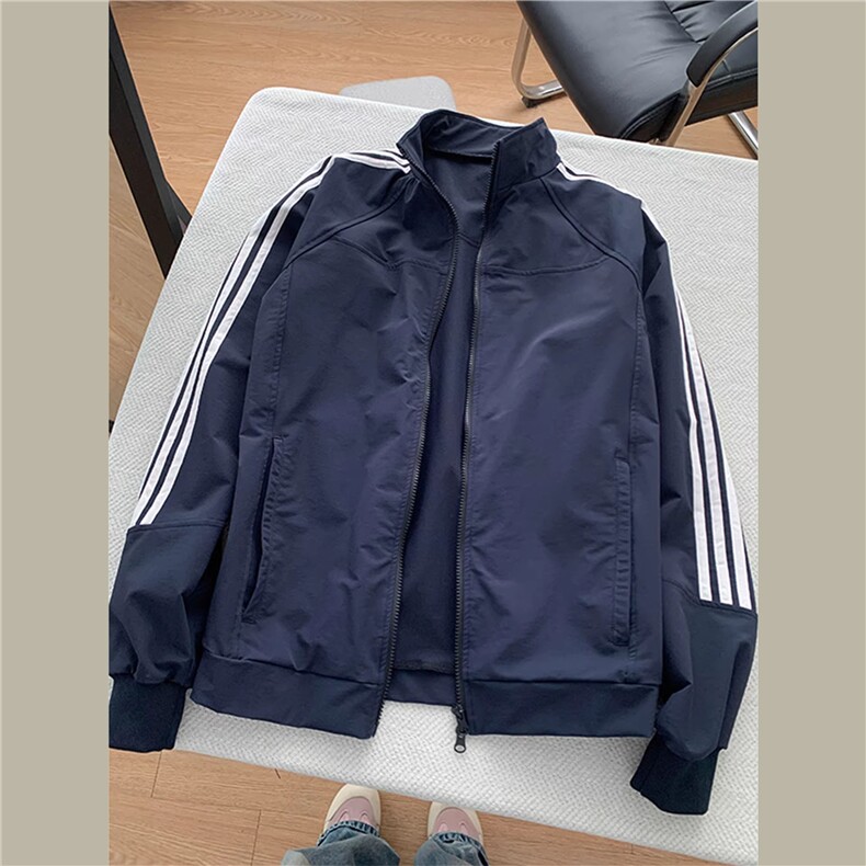 JK757-P50三条杠外套男女春秋季cleanfit短款立领夹克图片
