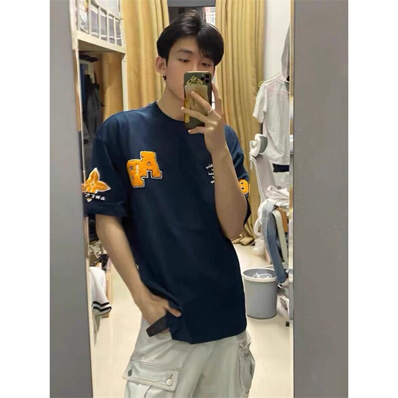 万针全刺绣工艺抖音得物高品质260克重磅纯棉双纱美式高街短袖T恤,男装T恤,电商A486
