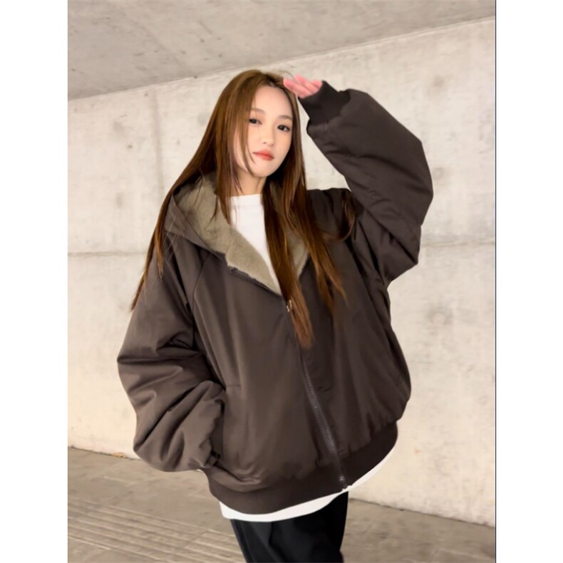 冬季新款chic休闲宽松加绒棉服女外套两面穿保暖棉衣LM60411-P105,男装棉衣,星座1008