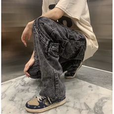 美式高街牛仔裤男韩版潮个性拼接2023秋冬新款ins长裤RK1123-P88，男装牛仔裤，星座412-3