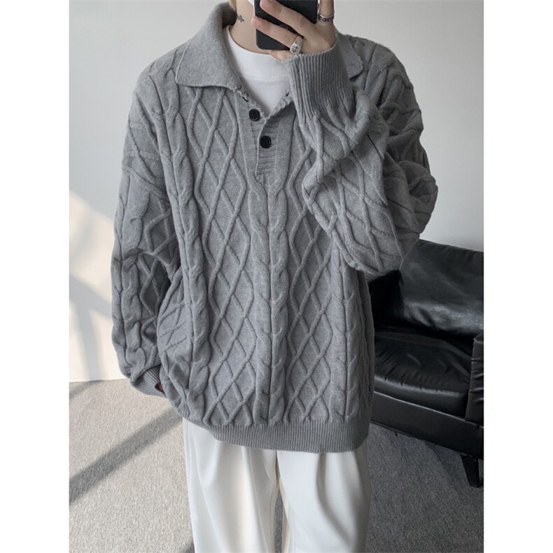 8XL-M韩版polo领麻花针织大码翻领慵懒风宽松百搭毛衣MY1518P75,男装针织衫/毛衣,电商B238