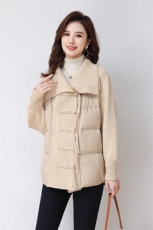 现货2022冬装新款时尚小众设计毛线拼接羽绒，女装羽绒服，深水步