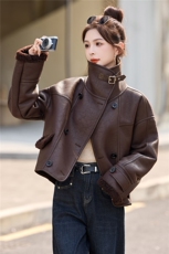 加绒加厚外套2025年冬季新款休闲皮毛一体外套女，女装短外套，美沁