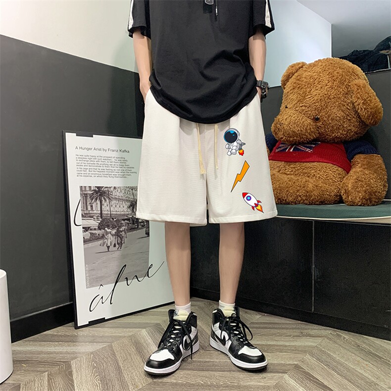 HD74165-P22 华夫格短裤男大码宽松五分裤男直筒中裤图片