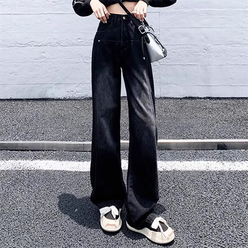 黑灰色阔腿牛仔裤女拖地裤宽松垂感直筒裤牛仔裤网图NZK3462-P48，女装牛仔裤，星座302B-2