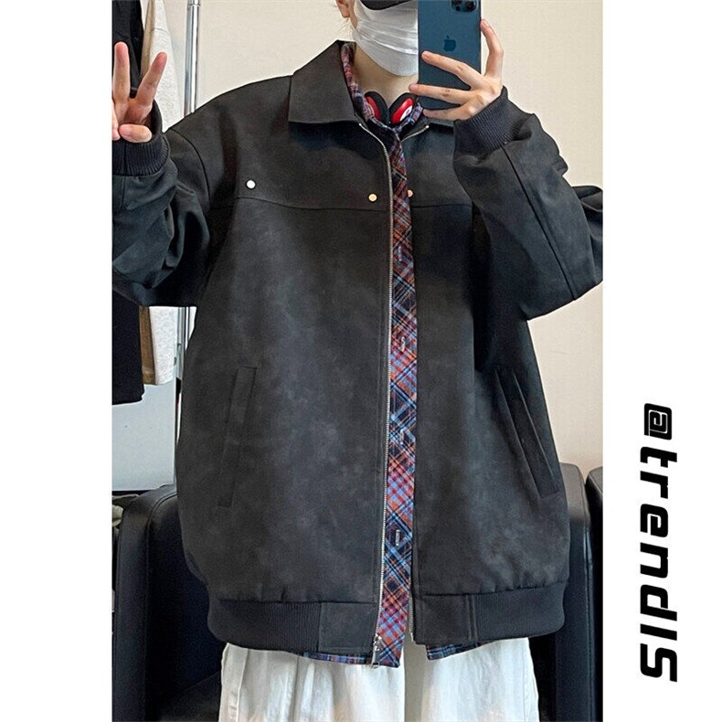 2025春季新款女模自拍大码高街美式皮衣M-5XHJ24563-特P80,男装夹克,电商A022