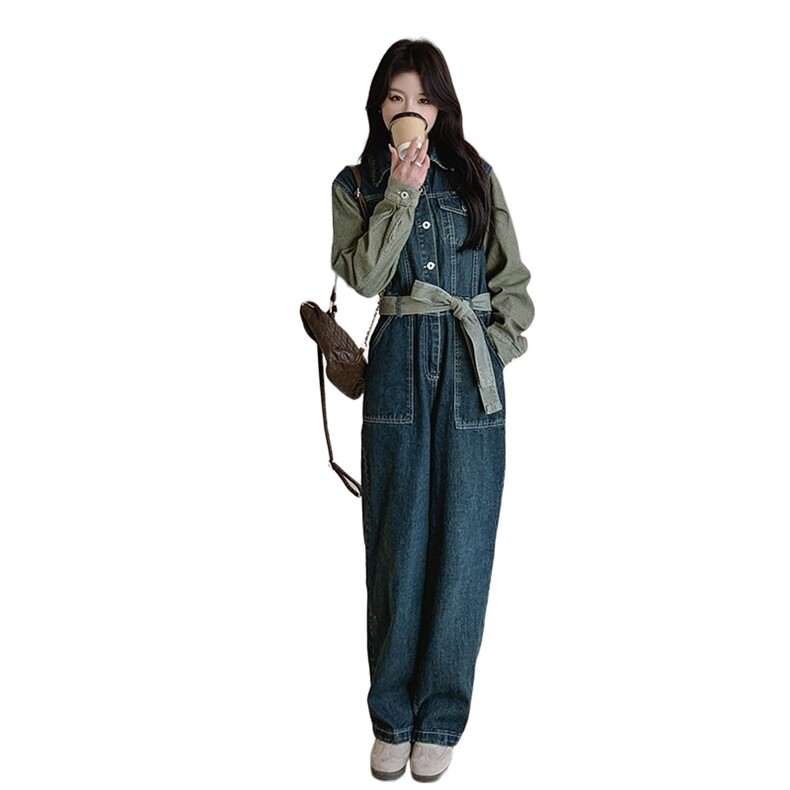 2024春装新款时尚潮流简约气质牛仔通勤连体裤,女装连体裤,浙宝220
