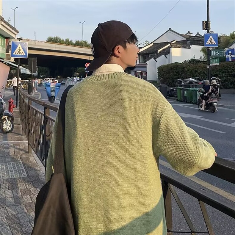 圆领毛衣男港味2023秋季复古日系针织衫加厚鹿毛绒破洞M5523P48,男装针织衫/毛衣,星座1116-2