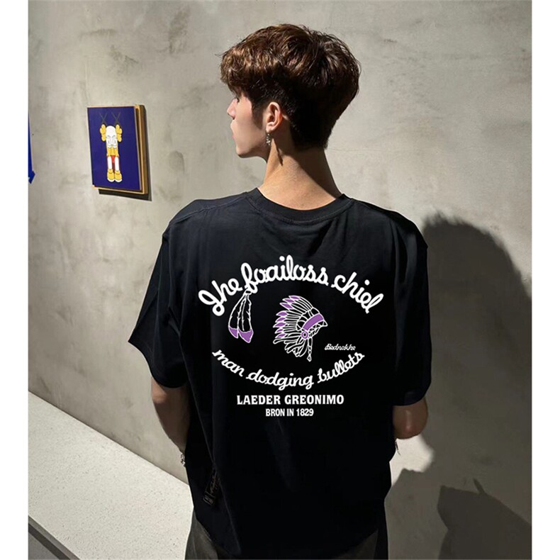 抖音得物供货现货210克宽松纯棉美式潮牌印花落肩袖纯棉T恤AT2137,男装T恤,电商A443