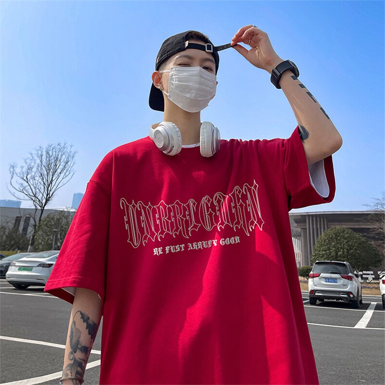 抖音得物二开现货供应220克夏装重磅美式高街宽松短袖t恤MT60,男装T恤,电商A486-1