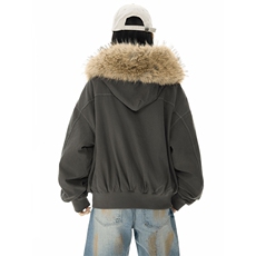 现货重磅boxy短款棉衣座山雕大毛毛领男女棉服水洗工装厚外套，男装棉衣，电商A486