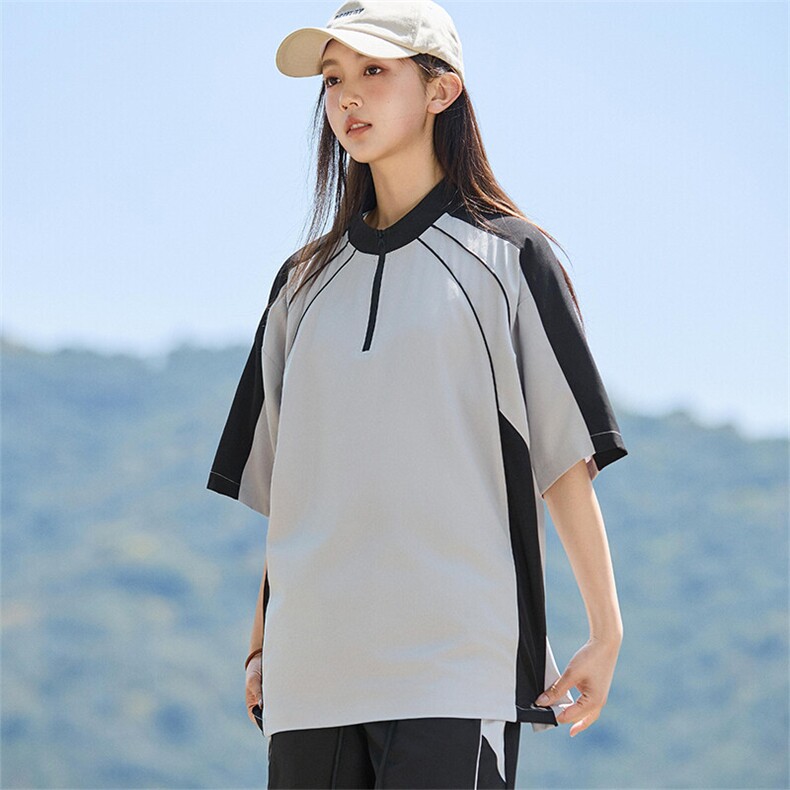 半拉链短袖t恤女士夏季2025新款撞色上衣半袖T恤A406T6069特P35,男装T恤,星座309（原A406）