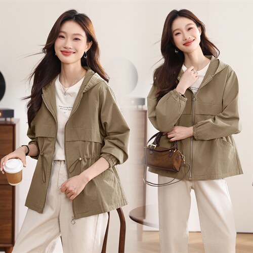 2026年春季连帽休闲百搭连衣裙，女装风衣，文熹诺