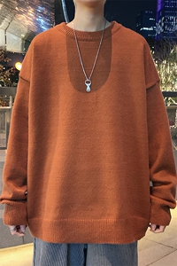 1港风宽松中性情侣潮流纯色大码M-5XL毛衣男外套7979P45加绒P55图片