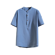 夏立领复古风潮短袖套装休闲纯色棉麻亚麻韩版两件套TZ999-P45，男装休闲套装，电商A128