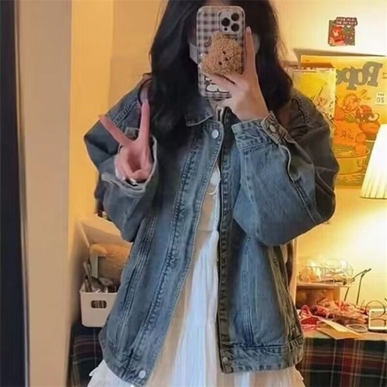美式复古小个子牛仔外套女可甜可盐做旧拉链漂亮百搭夹克上衣显白,男装夹克,星座506A
