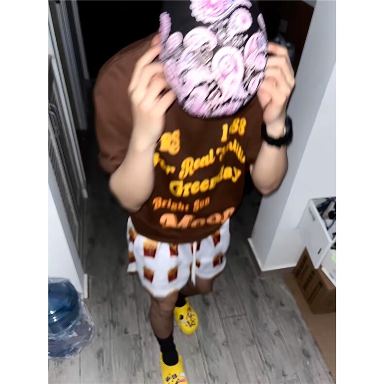 美式薯条印花篮球训练四分裤男潮牌夏季运动休闲沙滩速干短裤,男装牛仔裤,星座506A
