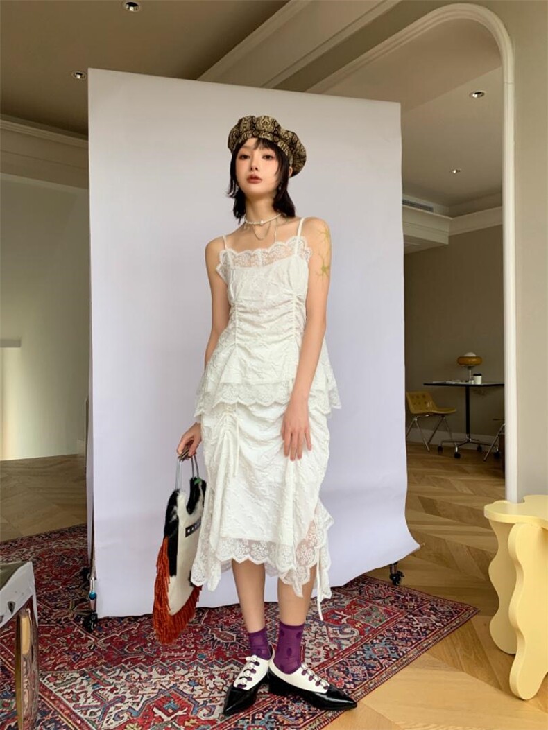 纯欲天花板蕾丝吊带套装，女装背心吊带，WAN QING万青