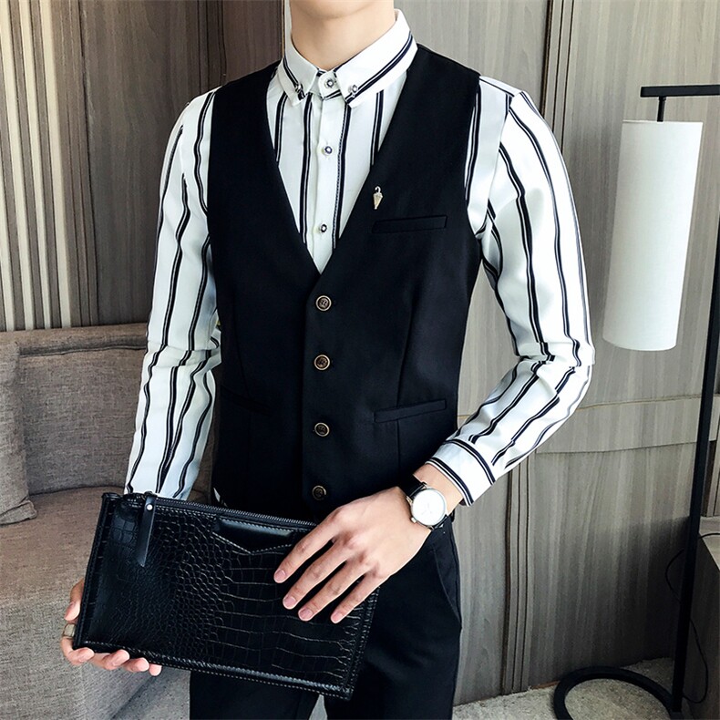 L-2021男V领灰色排扣马甲休闲工作服酒吧服务生工作服,男装背心/马甲,星座717A