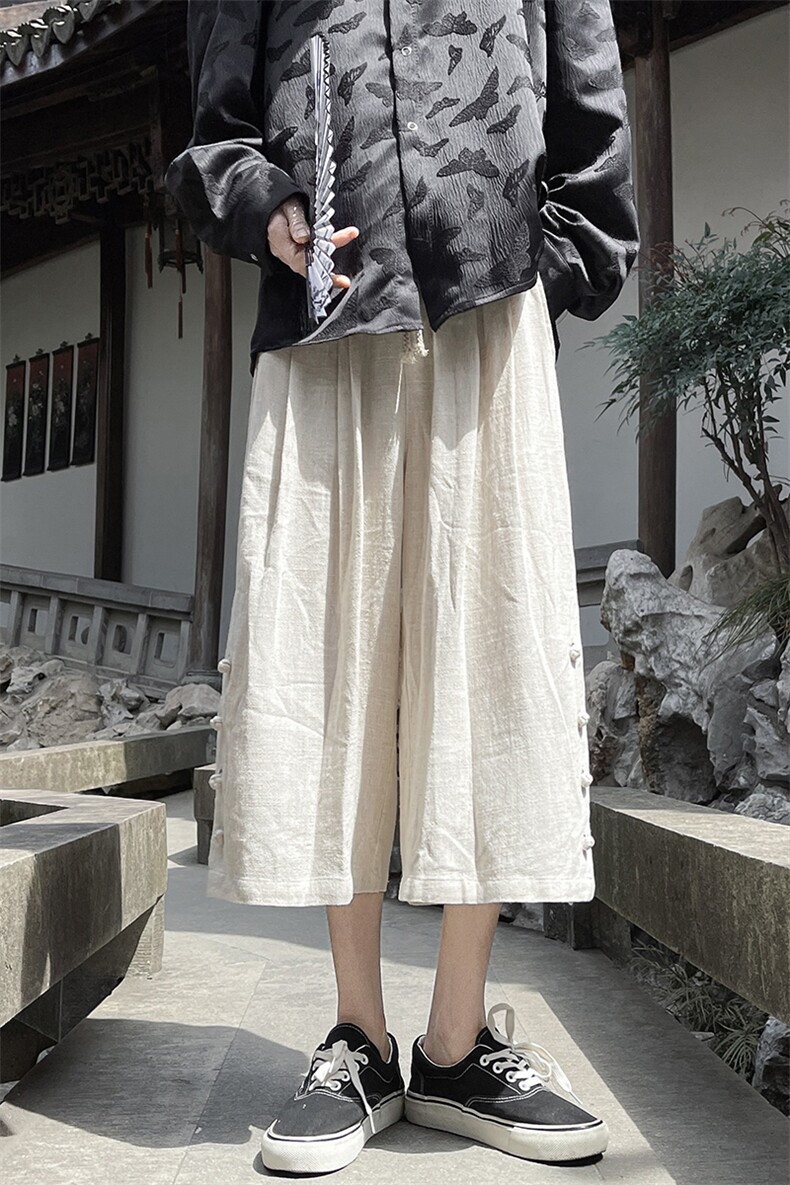 8XL-M新中式亚麻裤男七分裤阔腿裤垂感休闲短裤风棉麻K966P45,男装牛仔裤,电商D206-1