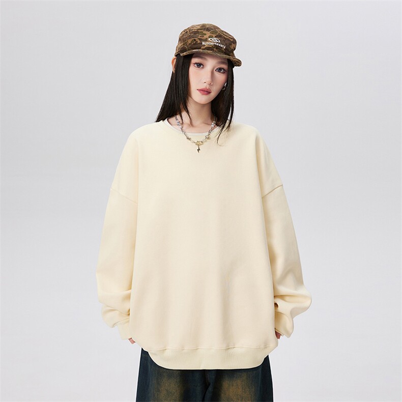 抖音得物重工品460克全棉重磅同底同色粗矿纹理美式纯色圆领卫衣,男装卫衣,电商A486-1