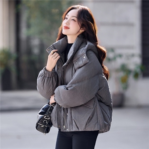 时尚休闲连帽短款羽绒服女2025冬季新款小个子加厚保暖白鸭绒外套图片