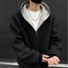 W01-P522025春秋简约重磅韩版连帽外套男士潮流时尚阔版休闲，男装T恤，电商B323A