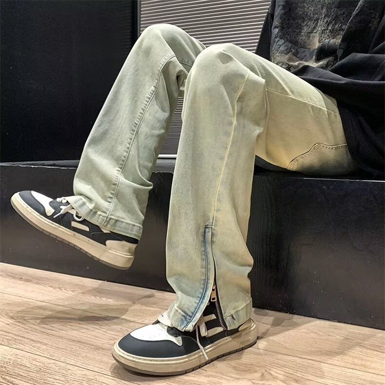 水洗黄泥染牛仔裤男女春秋美式复古vibe高街裤子修身直筒休闲长裤,男装牛仔裤,星座601-2