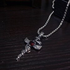 礼盒装欧美CZ圣心交叉蛇缠绕钛钢吊坠风哥特式骑士剑项链，项链，星座510A-1