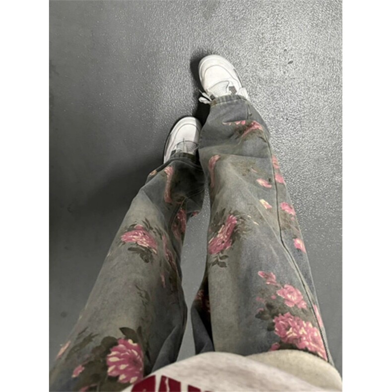 1014-1-KZ1092-cleanfit牡丹提花牛仔裤男小众设计感水洗蓝裤子图片