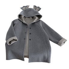 24秋冬连帽纯羊毛男女童装考拉可爱儿童毛呢外套双色双面羊绒大衣，童装外套，羢衣兜