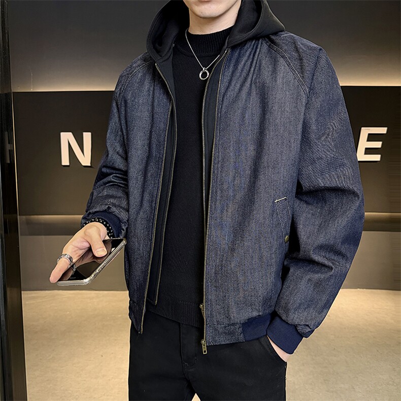 标50白鸭绒冬装羽绒服男假两件连帽牛仔外套B317/J555/P238,男装工装外套,电商B317
