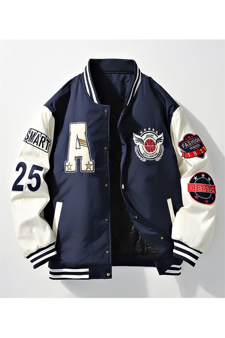 美式棒球服宽松潮流痞帅加绒加厚立领夹克A436-22129加棉-P80,男装夹克,电商A436