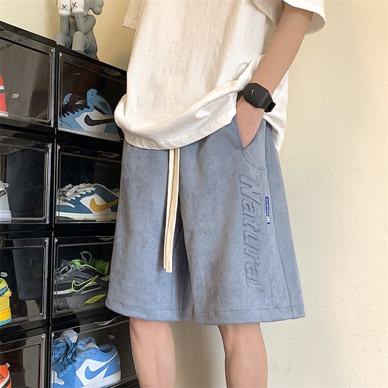 港风麂皮绒钢印运动休闲裤美式高街五分裤宽松直通短裤DK015P34,男装休闲裤,星座1204-3