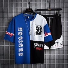 夏装新款青少年运动休闲T恤两件套五分裤短袖套装男F155P55，男装套装，电商A086