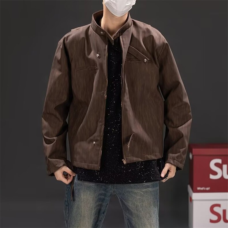 美拉德高街痞帅夹克男PU皮衣小众设计潮牌短款外套W6059-P78图片