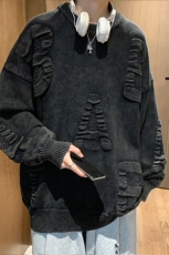 M6128/P85秋冬港风高品质工艺水洗毛衣男大码宽松针织衫外套线衣，男装针织衫/毛衣，电商A141