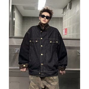 复古水洗小众牛仔衣男春秋宽松休闲撞色翻领夹克外套8868 P70图片