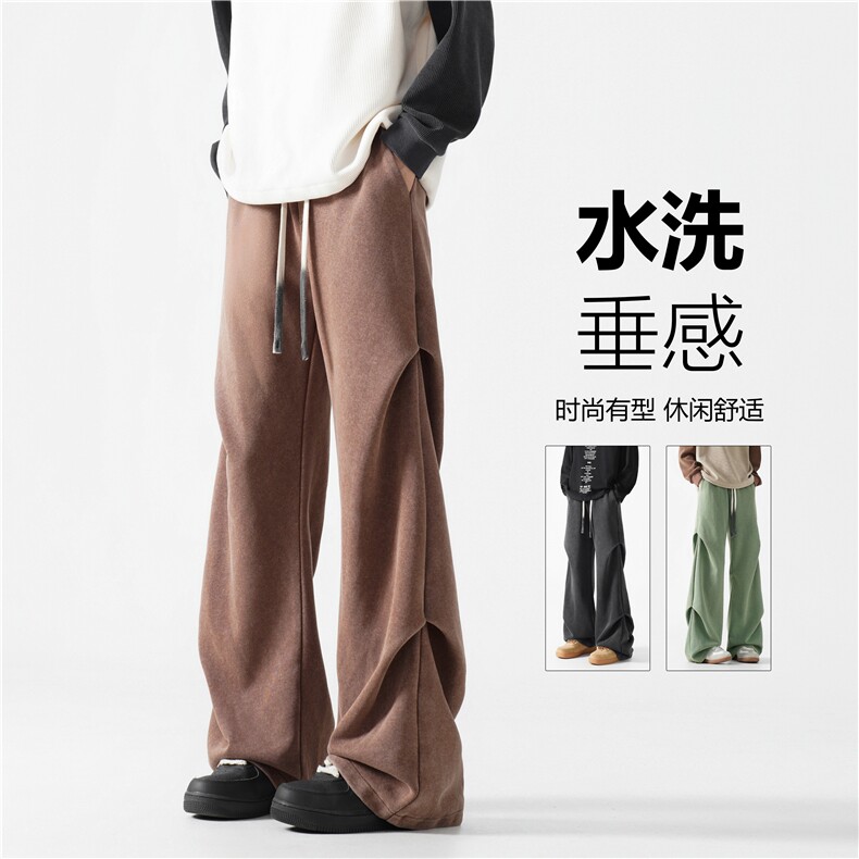 港风秋季新款潮流褶皱宽松直筒休闲裤B315-K24263-特p45控88图片