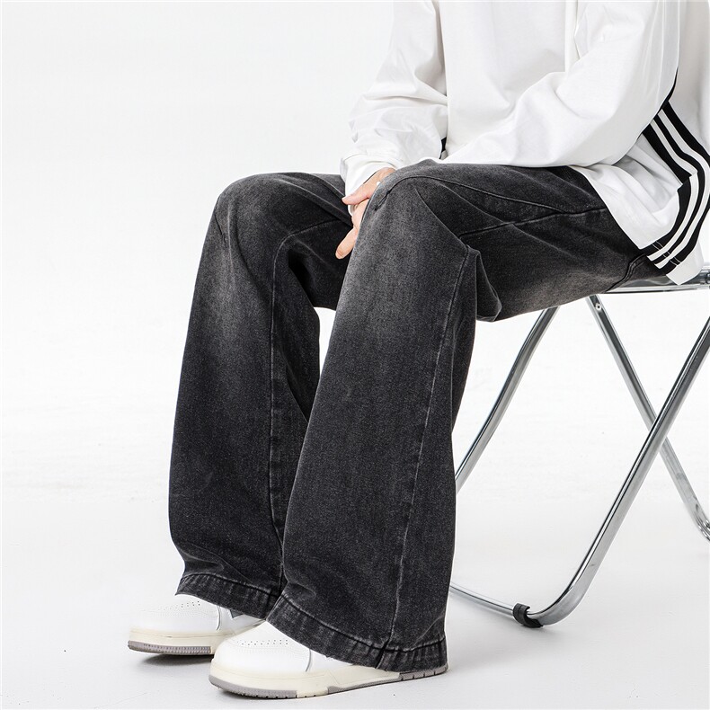 美式复古拼接微喇牛仔裤男款春秋高街水洗渐变裤子KZ005P60,男装牛仔裤,电商B312